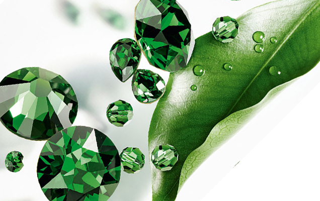 Green crystals and leaf