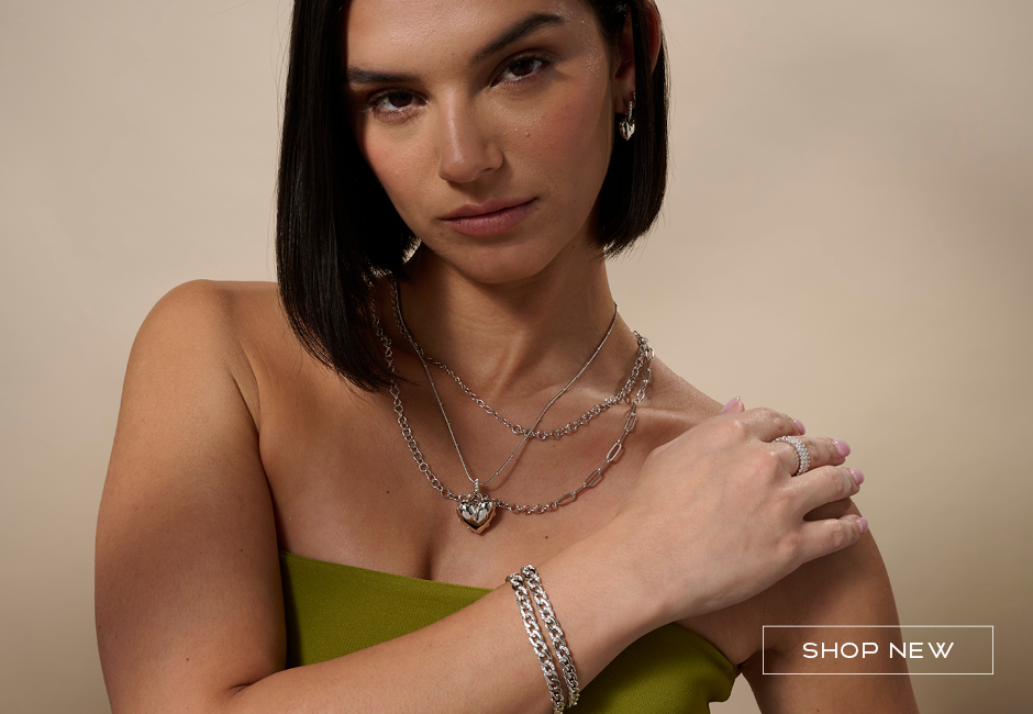 Woman Wearing Rhodium Full Heart Necklace