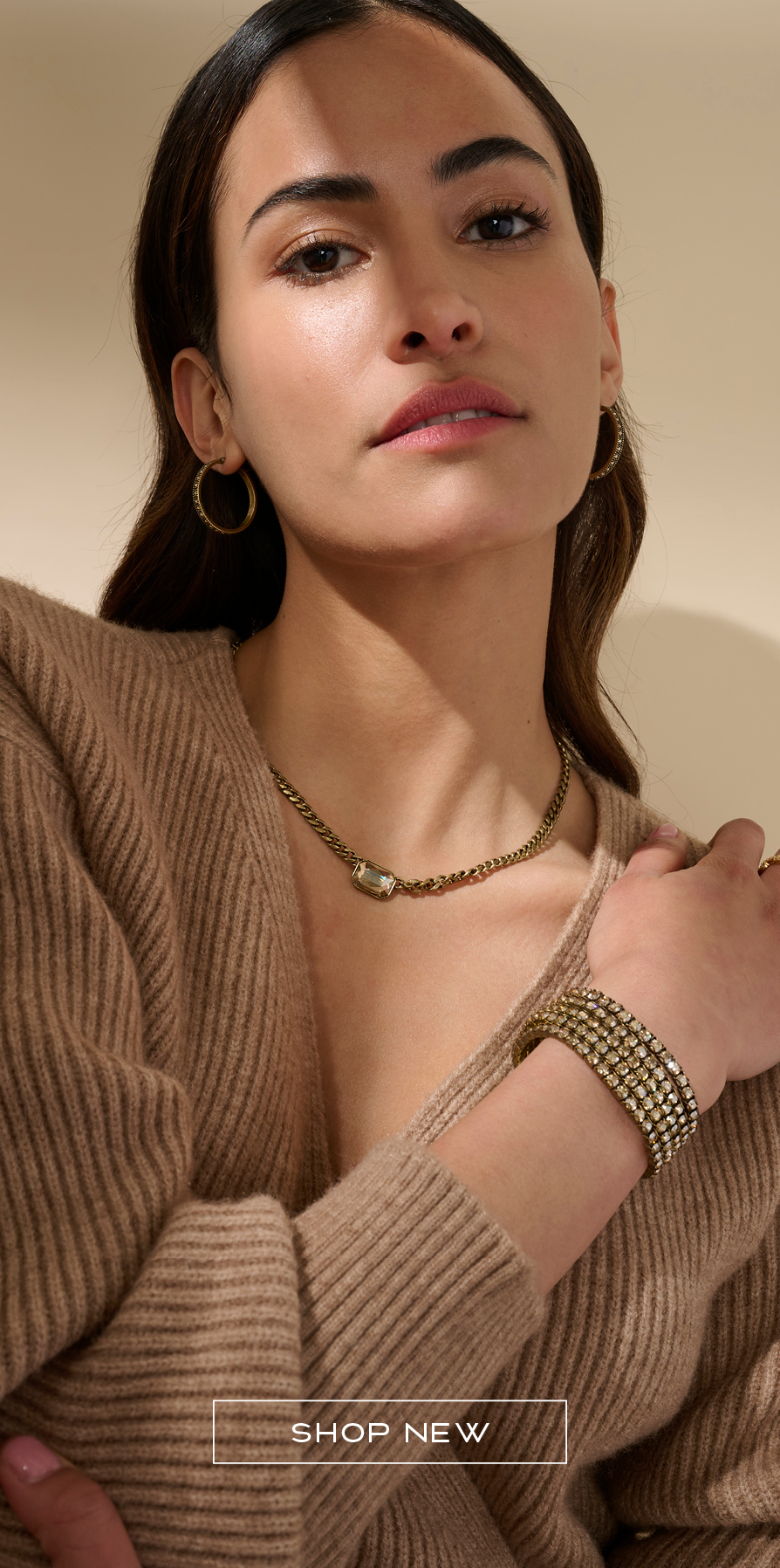 Woman wearing Be Bold Necklace Antique in Brass Ox 